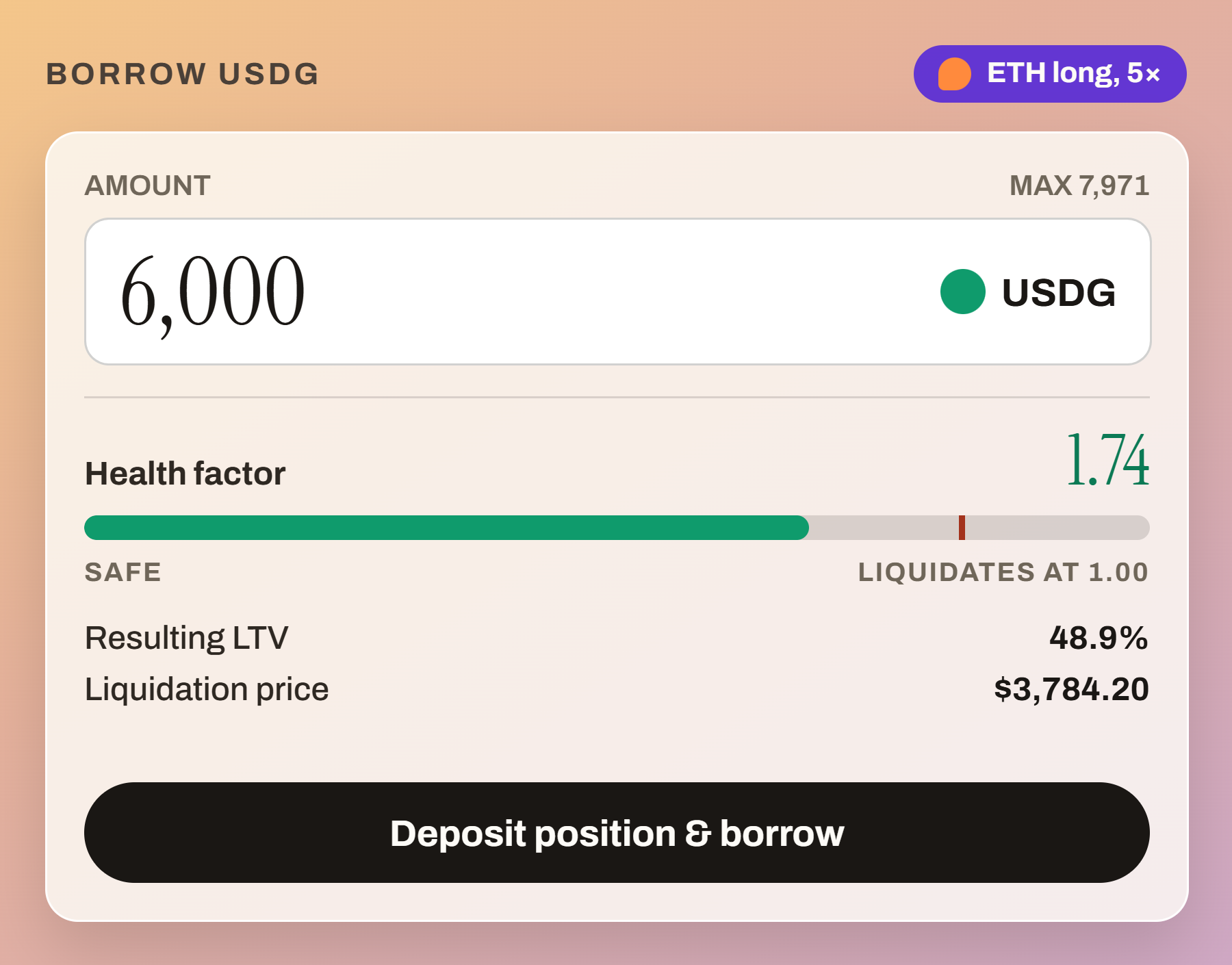 Borrow flow — collateral deposit screen